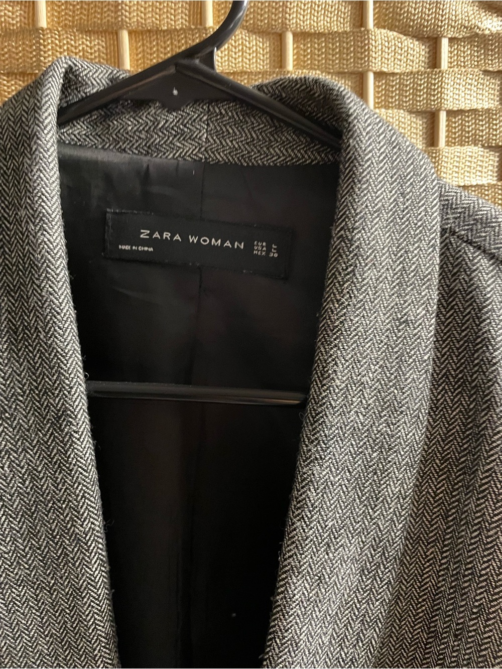 Zara Woman Herringbone Gray Open-Front Blazer L - Picture 2 of 6